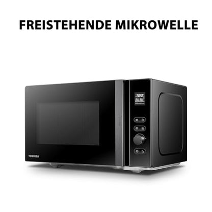 Toshiba MV-AM20T(BK) Mikrowelle/Solo-Mikrowelle/ 20 L/ 800 W/ 5 Leistungsstufen/ 12 Automatikprogramme/Emaille Innenraum/einfach zu reinigen/Auftaufunktion/Glasdrehteller (24,5 cm) /Schwarz