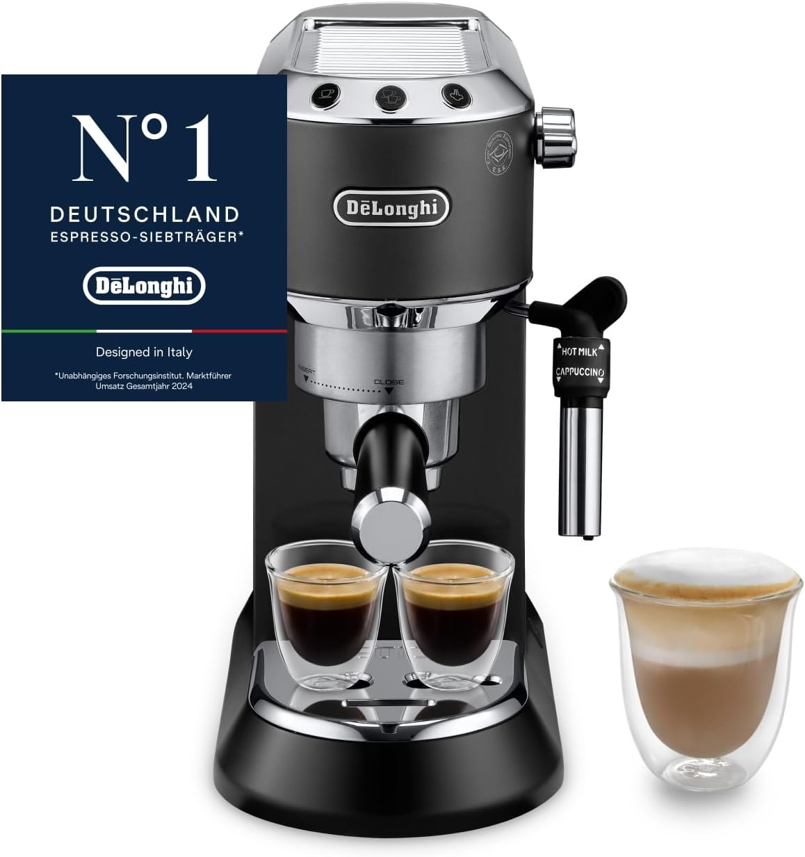 De’Longhi Dedica Style EC685.BK Siebträgermaschine | 15 cm | Milchdüse | Thermoblock | 15 Bar | Schwarz