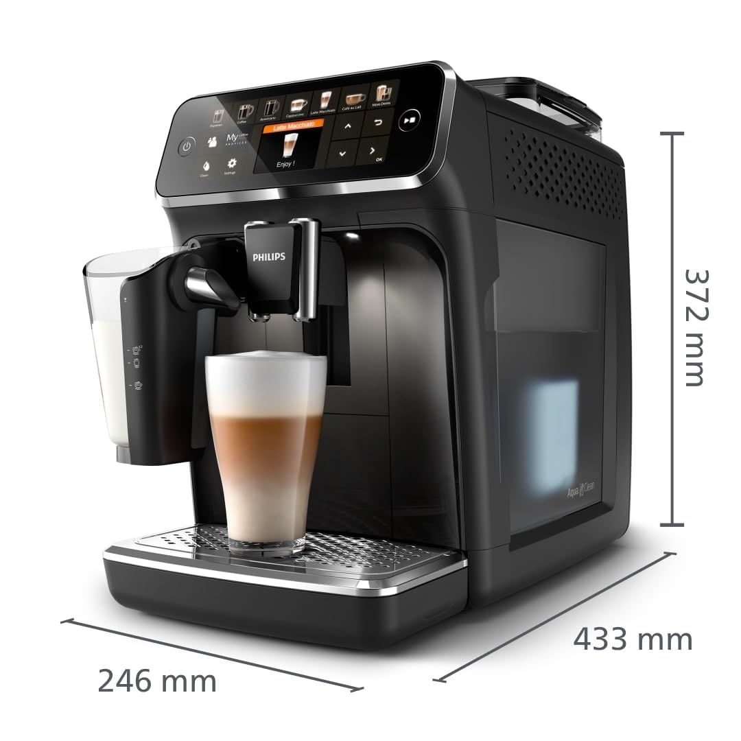 Philips Espressomaschine der Serie 5400 – Genießen Sie 12 Getränke, schnell reinigendes LatteGo, intuitives TFT-Display, anpassbare Kaffeeeinstellungen, erstklassiges Küchendesign (EP5441/50)