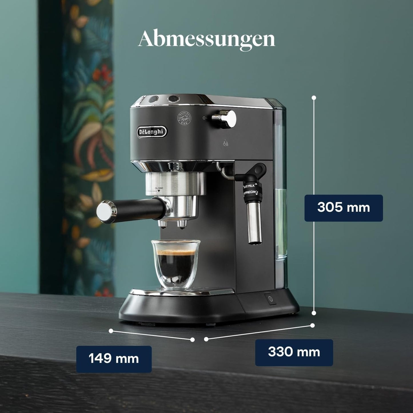 De’Longhi Dedica Style EC685.BK Siebträgermaschine | 15 cm | Milchdüse | Thermoblock | 15 Bar | Schwarz