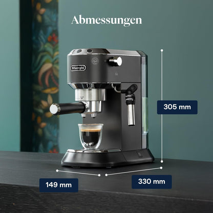 De’Longhi Dedica Style EC685.BK Siebträgermaschine | 15 cm | Milchdüse | Thermoblock | 15 Bar | Schwarz