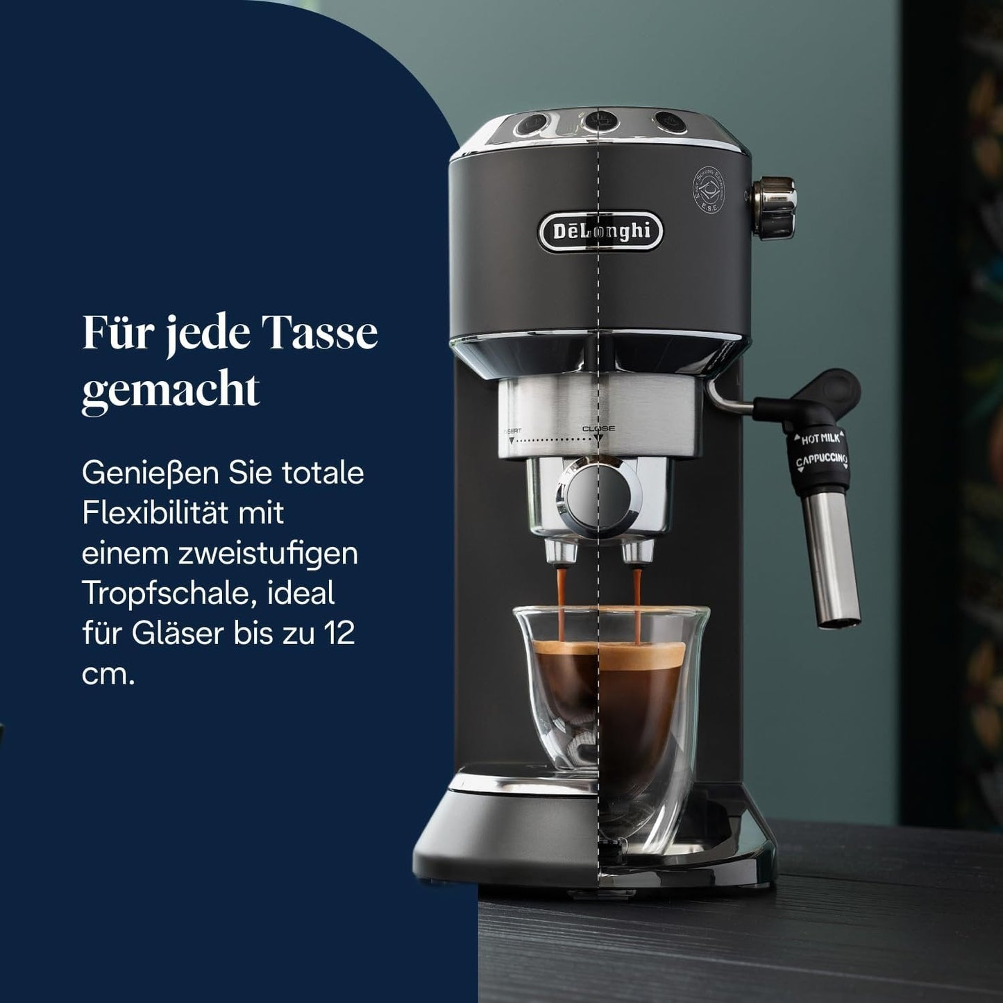 De’Longhi Dedica Style EC685.BK Siebträgermaschine | 15 cm | Milchdüse | Thermoblock | 15 Bar | Schwarz