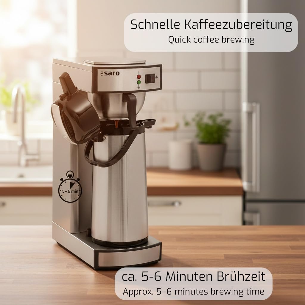 Saro 317-2085 Gastro-Kaffeemaschine mit Thermosflasche | 2,2 L | Edelstahl | ca. 10 Tassen
