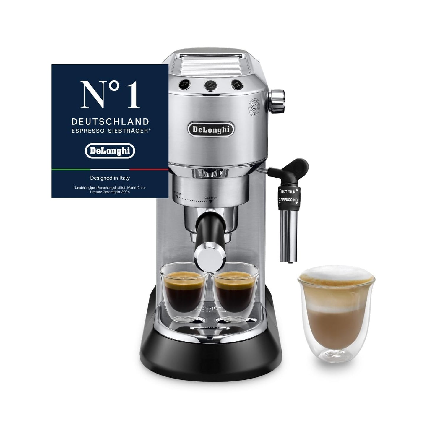 De’Longhi Dedica Style EC685.BK Siebträgermaschine | 15 cm | Milchdüse | Thermoblock | 15 Bar | Schwarz