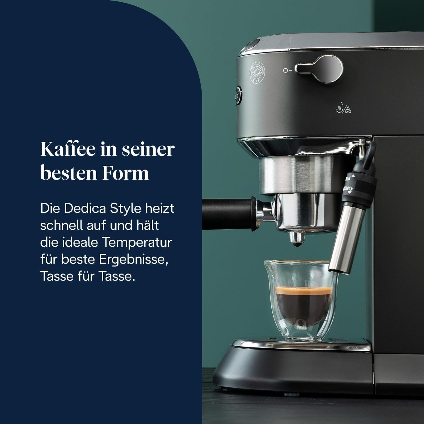 De’Longhi Dedica Style EC685.BK Siebträgermaschine | 15 cm | Milchdüse | Thermoblock | 15 Bar | Schwarz