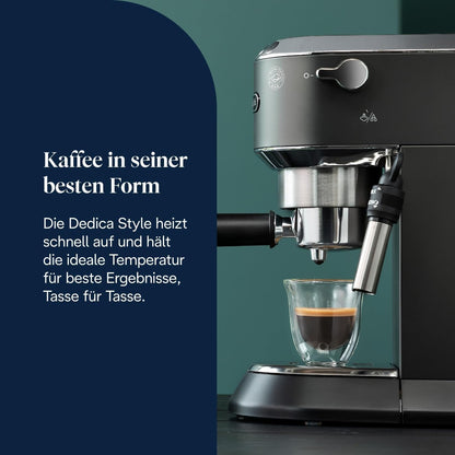 De’Longhi Dedica Style EC685.BK Siebträgermaschine | 15 cm | Milchdüse | Thermoblock | 15 Bar | Schwarz