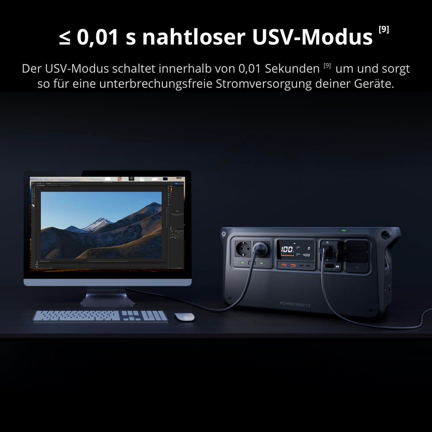 DJI Power 1000 V2 Tragbare Powerstation 1024Wh, 2600W Power Station Solar, LiFePO4 Akku, Kompakte Größe, Schnellladung in 37 Min. von 0% auf 80%, Elektrischer Generator für Camping/Zuhause/Wohnmobile