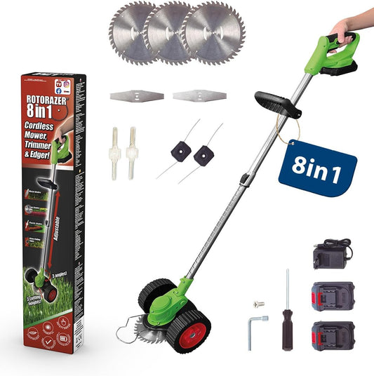 Genius 8-in-1 Gartengerät – Vielseitiges Akku-Tool für Rasen, Hecken und Bäume
