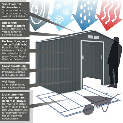 HATTORO S200 XXL Metall Gerätehaus 277x191x192cm Geräteschuppen Garten Schuppen Gartenhaus Satteldach (Anthrazit)