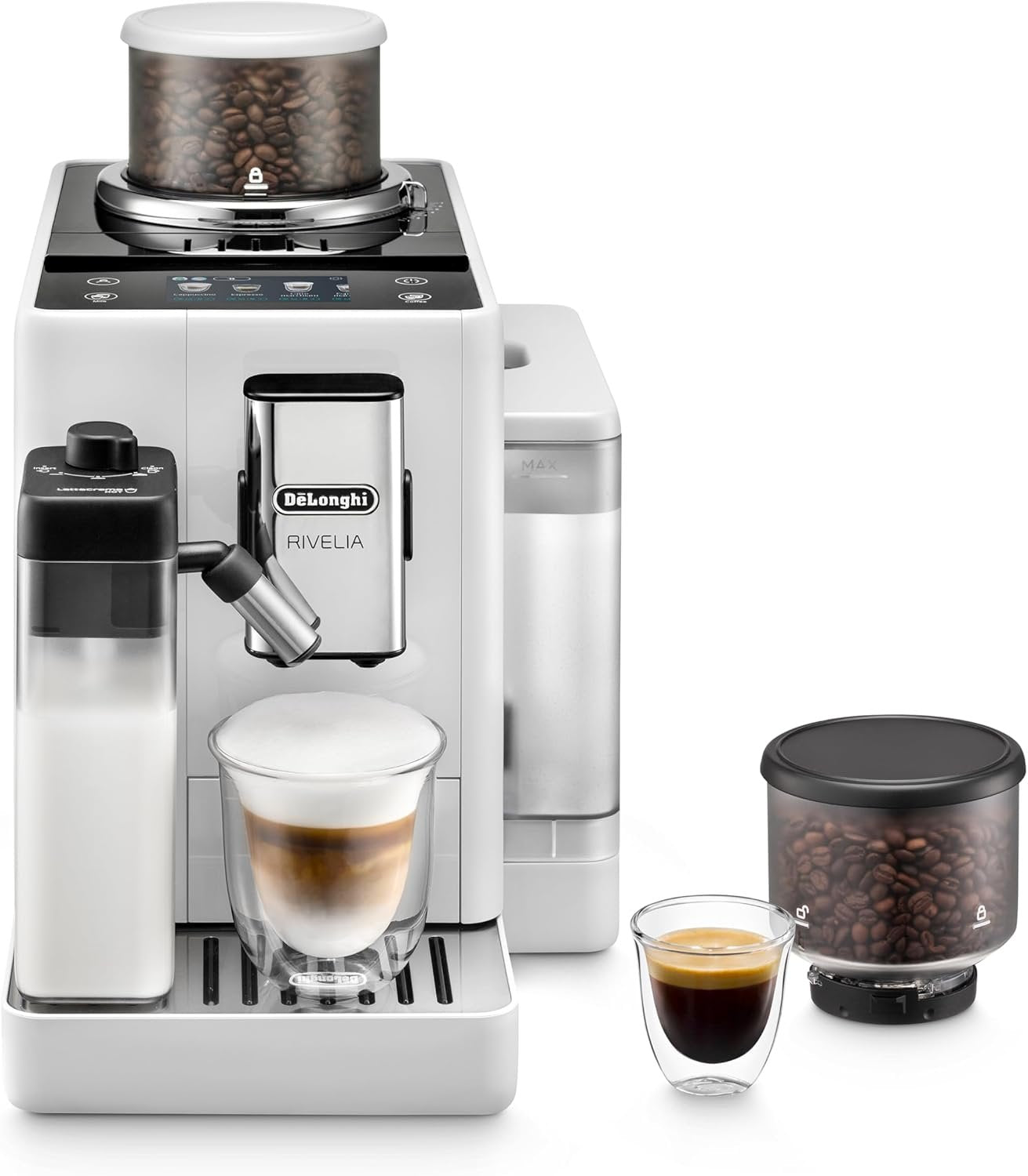 De’Longhi Rivelia EXAM440.55.W Kaffeevollautomat | LatteCrema | 16 Getränke | Touch-Display | Weiß