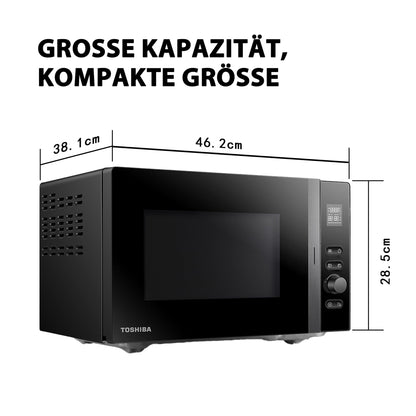 Toshiba MV-AM20T(BK) Mikrowelle/Solo-Mikrowelle/ 20 L/ 800 W/ 5 Leistungsstufen/ 12 Automatikprogramme/Emaille Innenraum/einfach zu reinigen/Auftaufunktion/Glasdrehteller (24,5 cm) /Schwarz