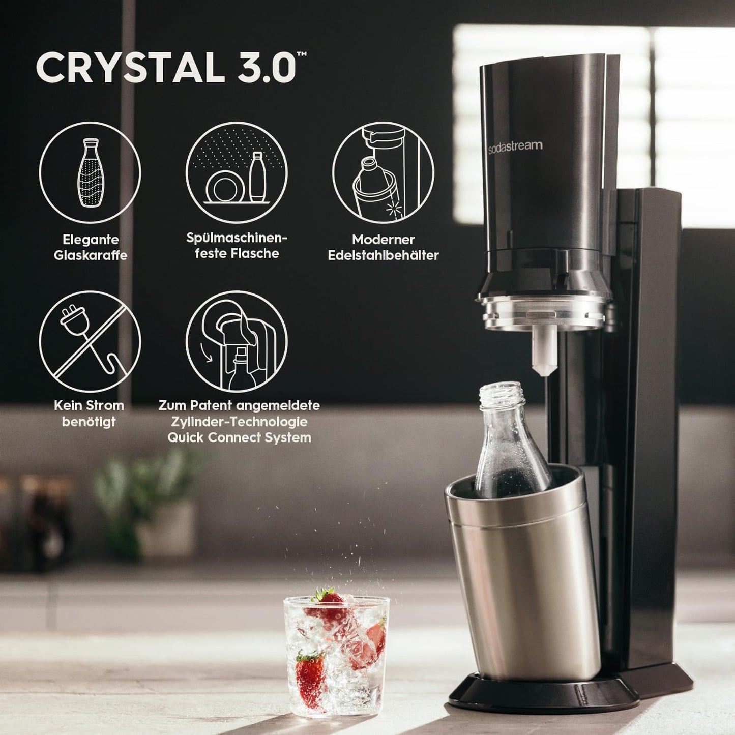 Sodastream Crystal 3.0 Wassercarbonator – Elegantes Design, Gläser inklusive, Umweltfreundlich