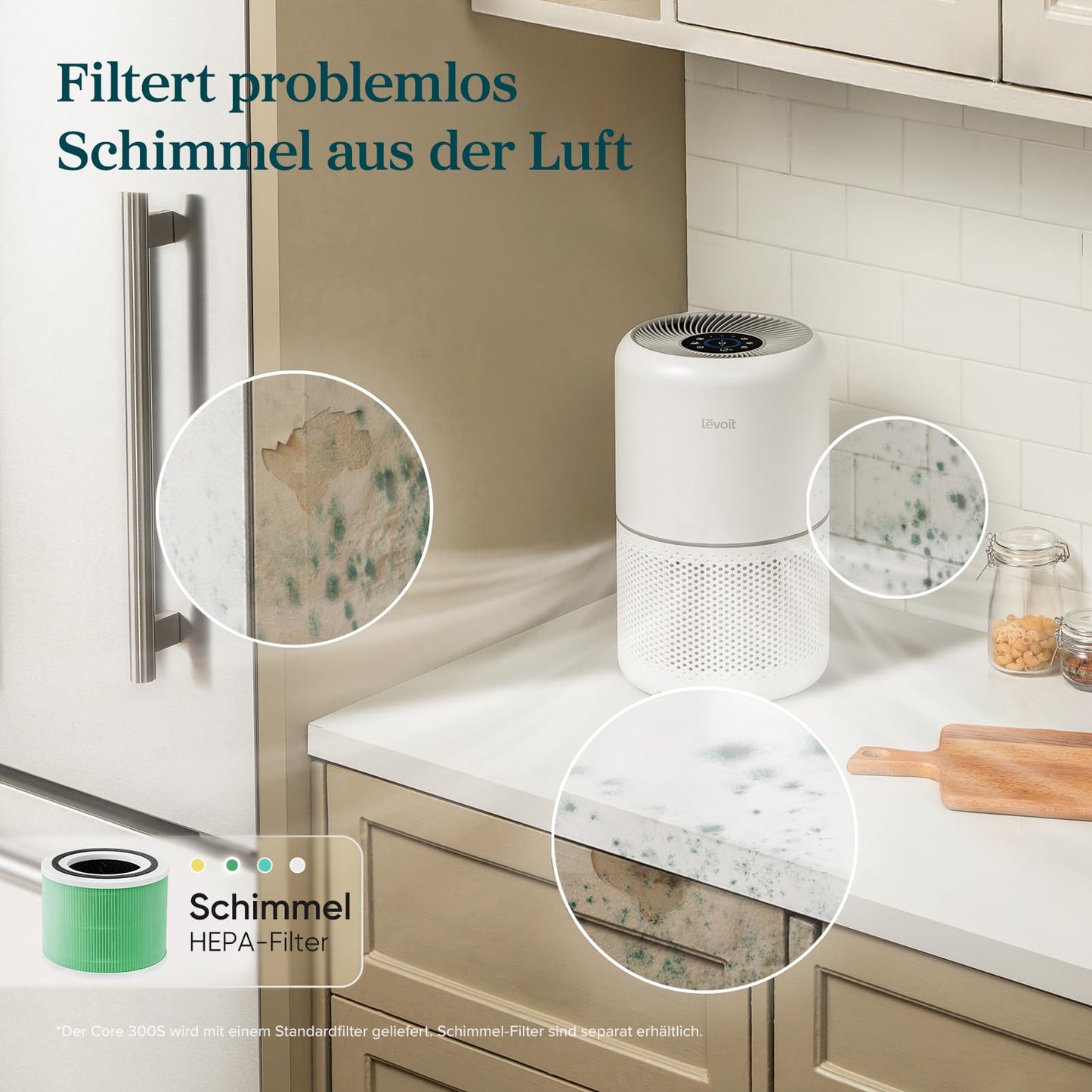 LEVOIT Luftreiniger mit HEPA Luftfilter gegen 99,97 Prozent Schimmel Staub Pollen Tierhaare, Luftqualitäts-Feedback und Auto-Modus, CADR 240m³/h für Raucherzimmer, Air Purifier 22dB Schlafmodus Timer