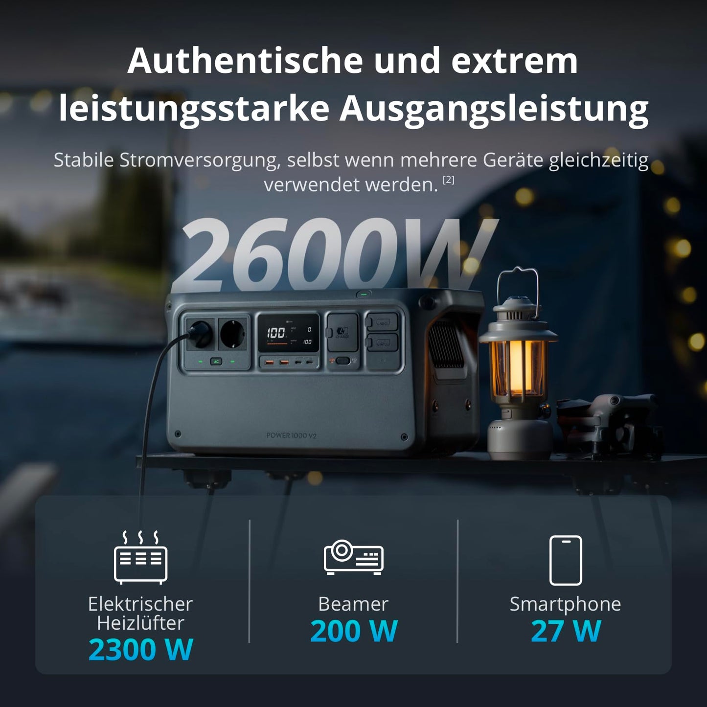 DJI Power 1000 V2 Tragbare Powerstation 1024Wh, 2600W Power Station Solar, LiFePO4 Akku, Kompakte Größe, Schnellladung in 37 Min. von 0% auf 80%, Elektrischer Generator für Camping/Zuhause/Wohnmobile