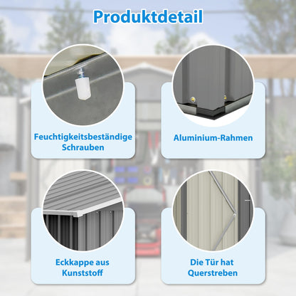 Thanaddo Metall Gerätehaus 9m³ Gerätehaus mit Pultdach,Gartenhaus Geräteschuppen Garten Schuppen Inkl. Metallfundament (ohne Boden), Geräteschrank für Garten,Grau