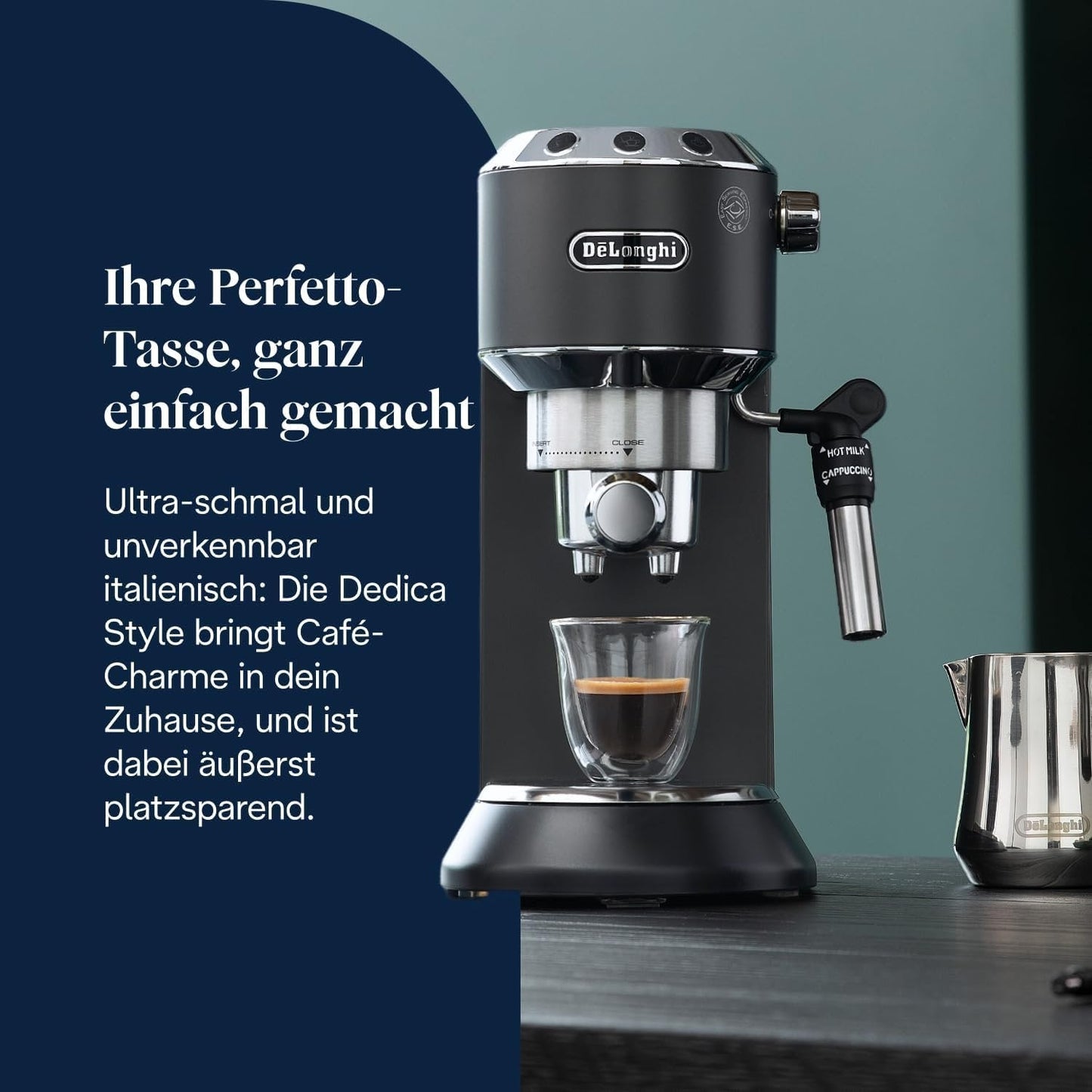 De’Longhi Dedica Style EC685.BK Siebträgermaschine | 15 cm | Milchdüse | Thermoblock | 15 Bar | Schwarz