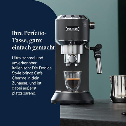 De’Longhi Dedica Style EC685.BK Siebträgermaschine | 15 cm | Milchdüse | Thermoblock | 15 Bar | Schwarz