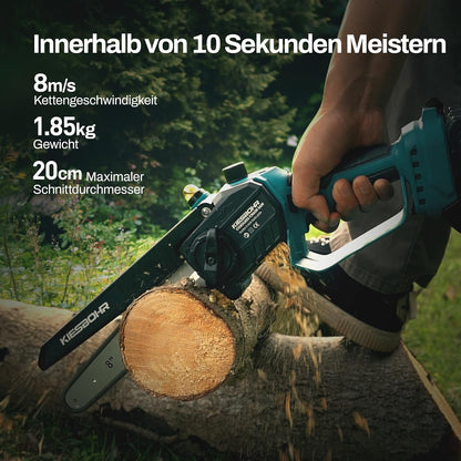 KIESBOHR CS001 Mini‑Akku‑Kettensäge (18 V, bürstenlos) — 20 cm Schwert, kompatibel mit Makita‑18V