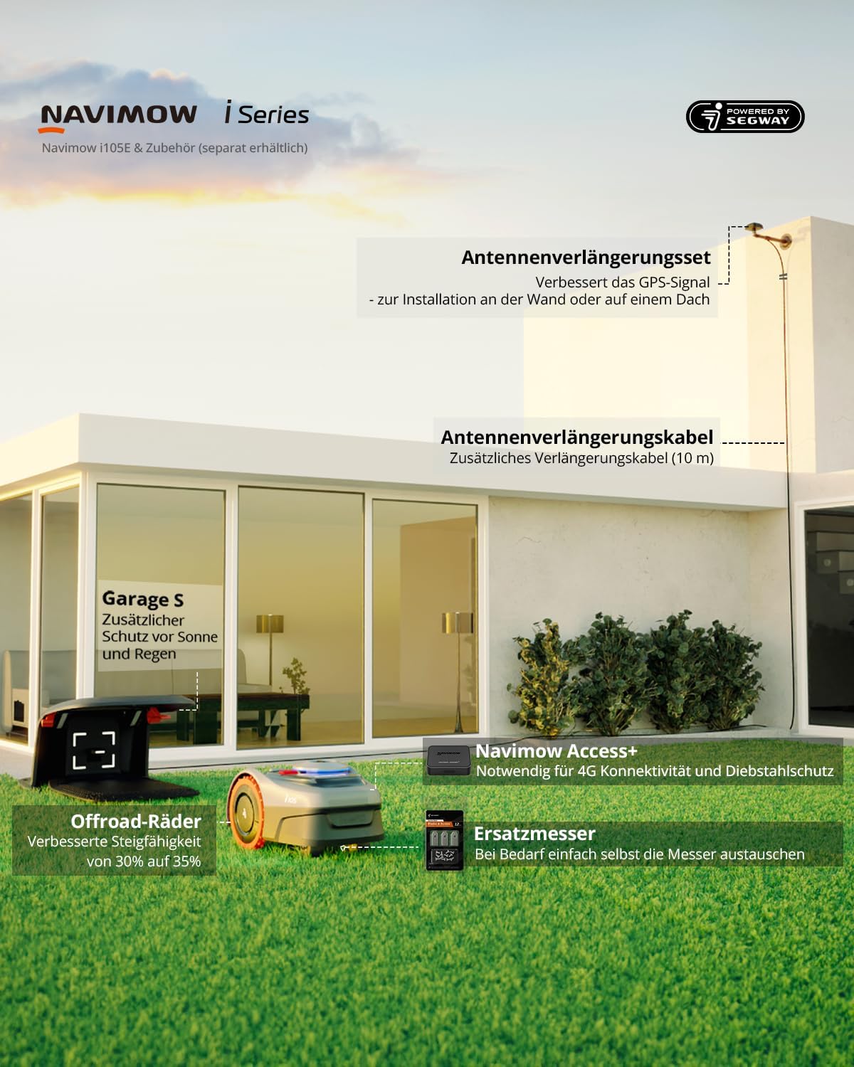 Navimow i105E Mähroboter ohne Begrenzungskabel, Empf 600 m²