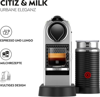 Nespresso Krups CitiZ&Milk XN761B Kapselmaschine | Aeroccino3 | 19 Bar | 1 L | Silber
