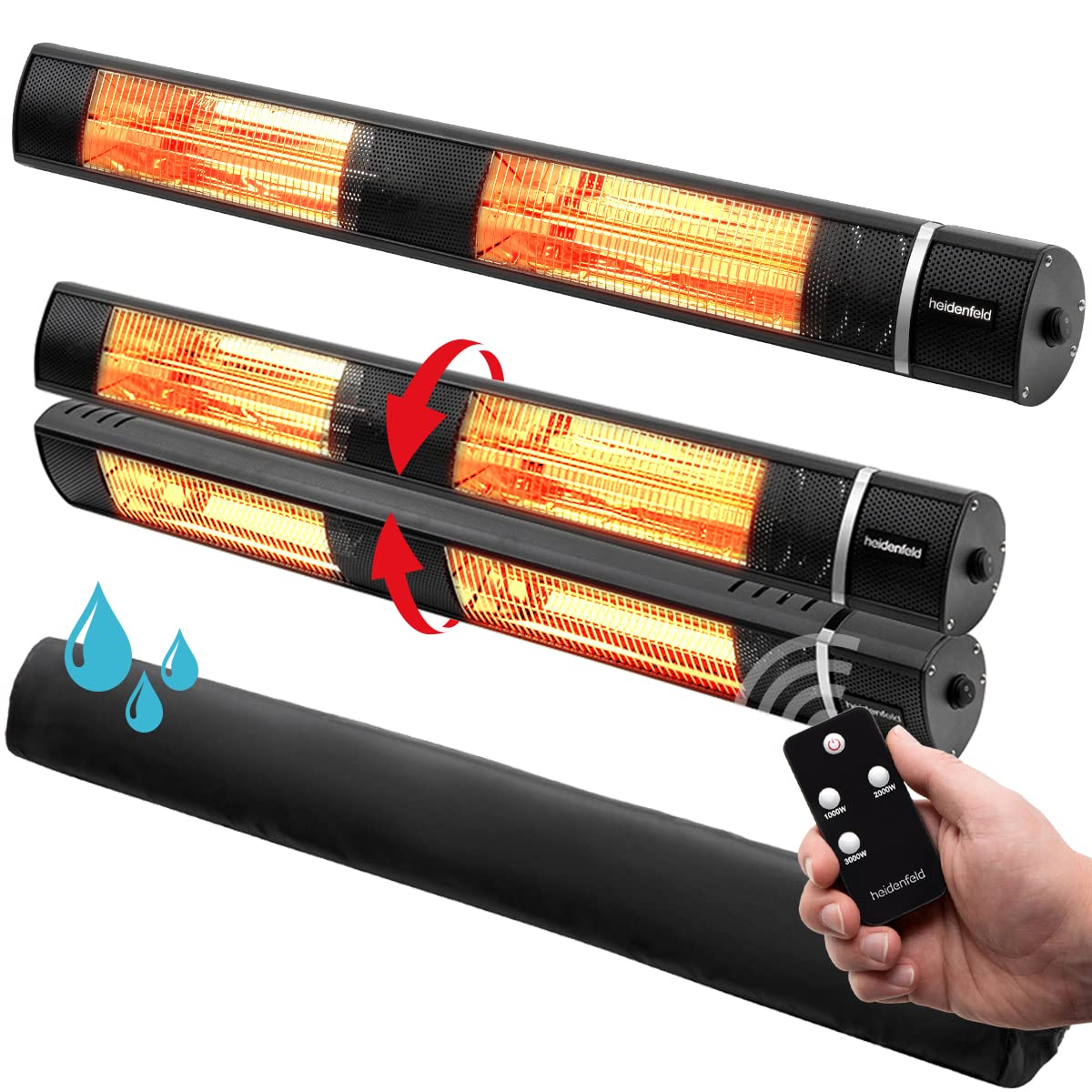 Heidenfeld Infrarot Heizstrahler IH110 | 𝟑 𝐉𝐀𝐇𝐑𝐄 𝐆𝐀𝐑𝐀𝐍𝐓𝐈𝐄 - 3000 Watt - Fernbedienung - Infrarotheizung - Elektroheizung - Infrarotstrahler - Terrassenheizer - Terrassenstrahler