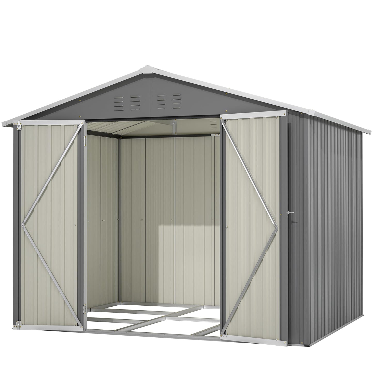 Thanaddo Metall Gerätehaus 9m³ Gerätehaus mit Pultdach,Gartenhaus Geräteschuppen Garten Schuppen Inkl. Metallfundament (ohne Boden), Geräteschrank für Garten,Grau