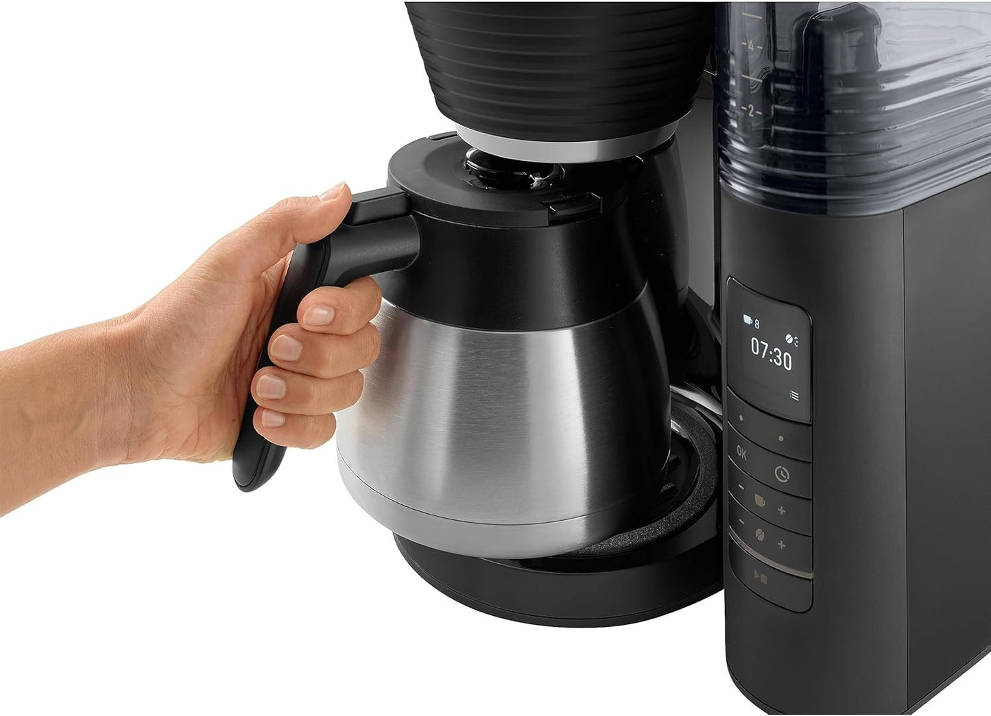 Melitta AromaFresh Therm Pro X Filterkaffeemaschine | Keramikmahlwerk | Thermoskanne | Timer | Schwarz