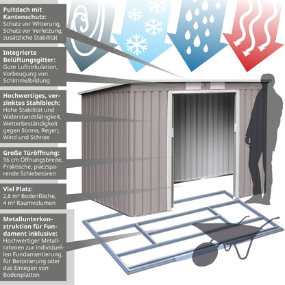 HATTORO P100 Metall Gerätehaus 213×130×173cm Geräteschuppen Schuppen Gartenhaus Outdoor (Hellgrau)