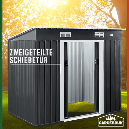 GARDEBRUK® L Metall Gerätehaus 2m² mit Fundament 200x125x185cm Schiebetür Anthrazit Geräteschuppen Gartenhaus 4m³
