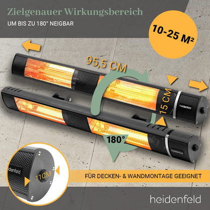 Heidenfeld Infrarot Heizstrahler IH110 | 𝟑 𝐉𝐀𝐇𝐑𝐄 𝐆𝐀𝐑𝐀𝐍𝐓𝐈𝐄 - 3000 Watt - Fernbedienung - Infrarotheizung - Elektroheizung - Infrarotstrahler - Terrassenheizer - Terrassenstrahler