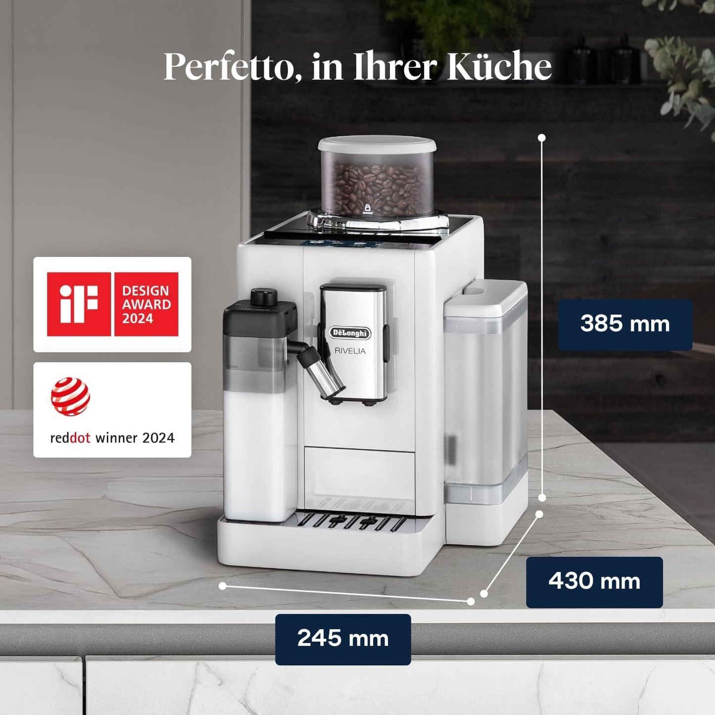 De’Longhi Rivelia EXAM440.55.W Kaffeevollautomat | LatteCrema | 16 Getränke | Touch-Display | Weiß