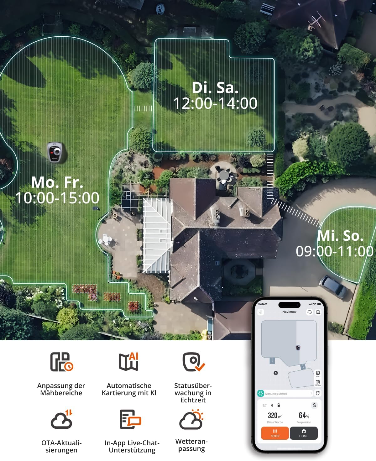 Navimow i105E Mähroboter ohne Begrenzungskabel, Empf 600 m²