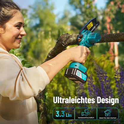 SEESII Mini Kettensäge mit Akku 8000mAh 6 Zoll, Akku Kettensäge mit Automatischer Öler und Ersatzkette, Handkettensäge Akku für Gartenscheren Astschere Holzschneidenz