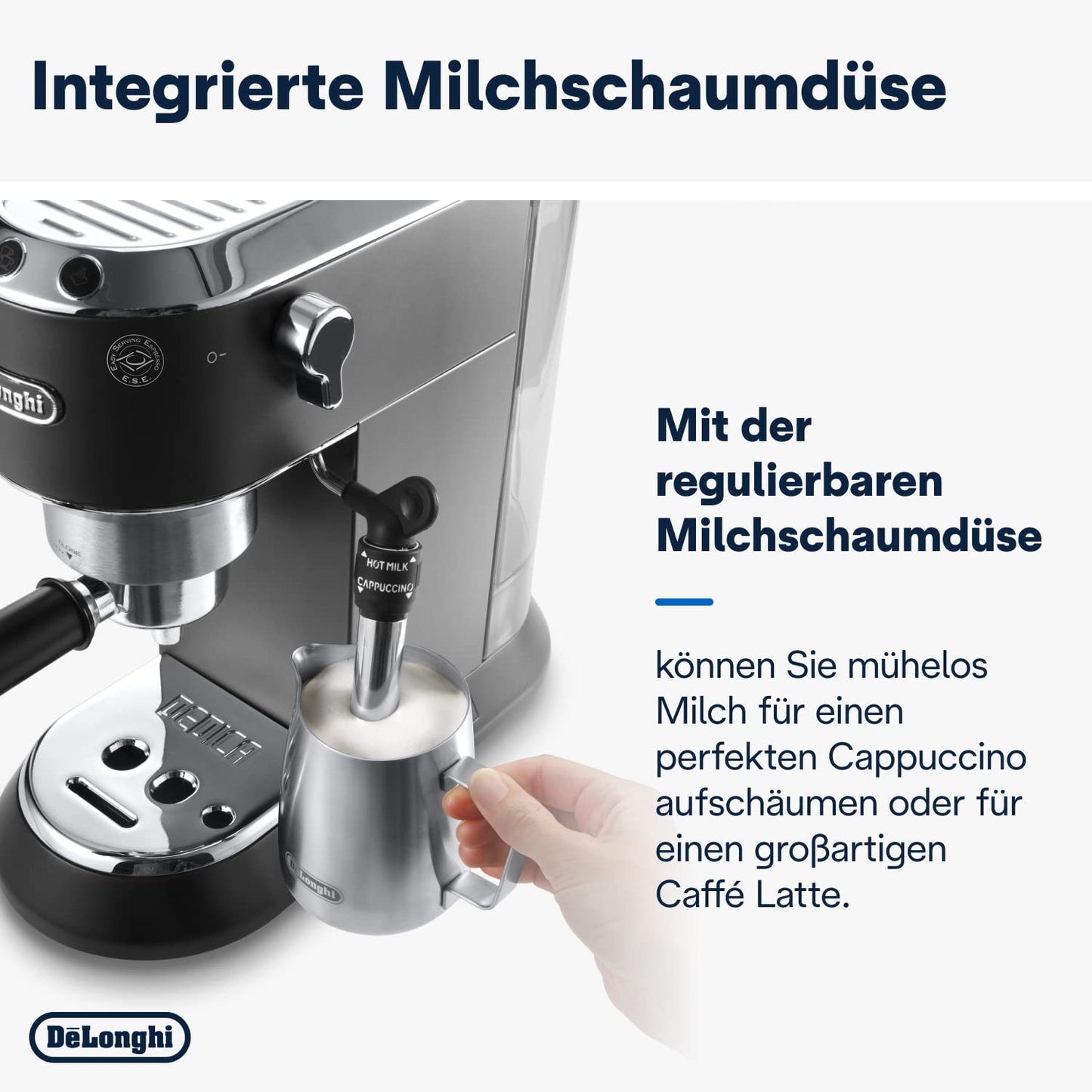 De'Longhi Dedica Style EC 685.B – Espresso Siebträgermaschine, Espressomaschine mit professionellem Milchaufschäumer, nur 15 cm breit, für Kaffeepulver oder ESE Pads, 1 l Wassertank, schwarz