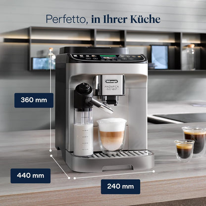 De’Longhi Magnifica Evo Next ECAM312.80.SB Kaffeevollautomat | LatteCrema | 13 Getränke | Touch-Display | Titan