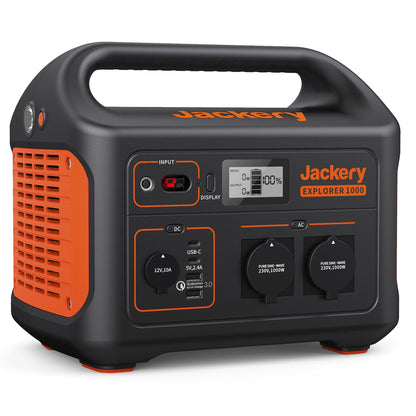 Jackery Explorer 1000, 1002Wh Tragbare Powerstation Mobiler Stromspeicher mit 230V/1000W (Spitze 2000 W) Steckdose, USB und QC, Mobile Stromversorgung für Outdoors
