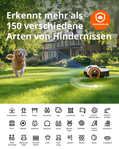 Navimow i105E Mähroboter ohne Begrenzungskabel, Empf. 500 m², Max. 600 m², RTK+Vision Rasenmäher Roboter Testsieger, Igelschutz Rasenroboter, KI Auto Kartierung