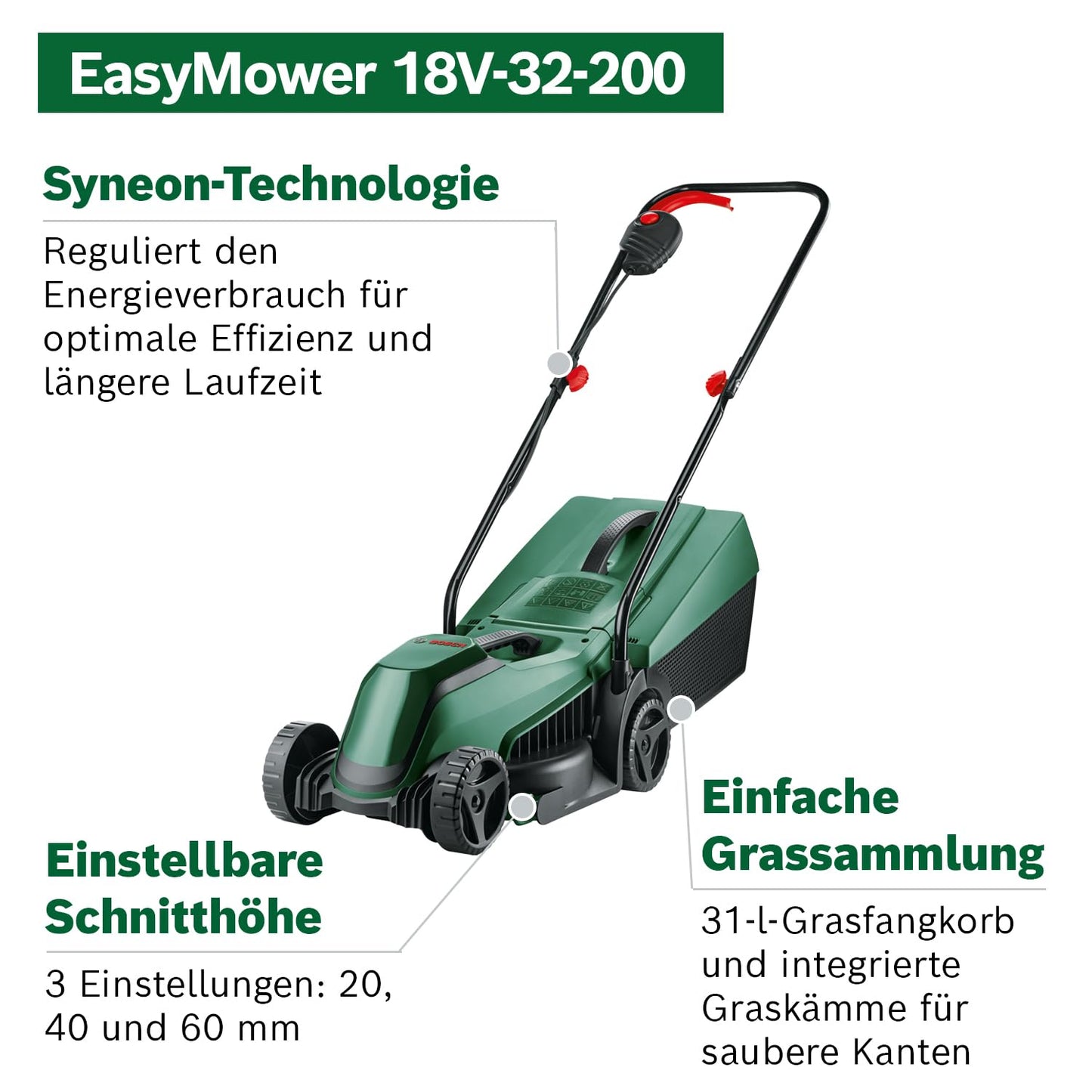 Bosch Akku-Rasenmäher EasyMower 18V-32-200 (1x 4,0 Ah Akku, 18-Volt-System, Schnittkreisdurchmesser: 32 cm, im Karton)