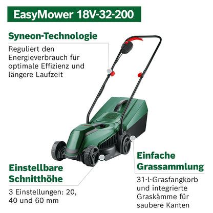 Bosch Akku-Rasenmäher EasyMower 18V-32-200 (1x 4,0 Ah Akku, 18-Volt-System, Schnittkreisdurchmesser: 32 cm, im Karton)