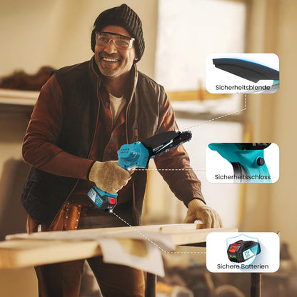 SEESII Mini Kettensäge mit Akku 8000mAh 6 Zoll, Akku Kettensäge mit Automatischer Öler und Ersatzkette, Handkettensäge Akku für Gartenscheren Astschere Holzschneidenz