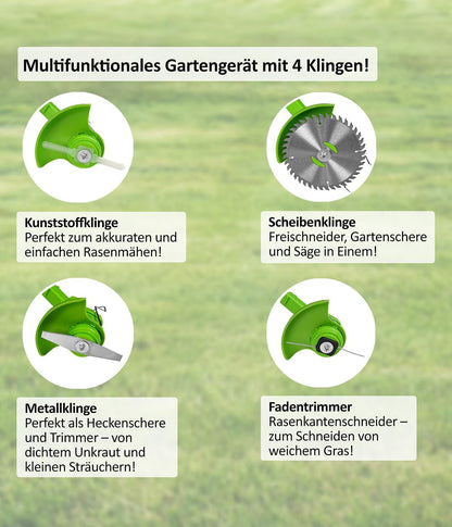 Genius 8-in-1 Gartengerät – Vielseitiges Akku-Tool für Rasen, Hecken und Bäume