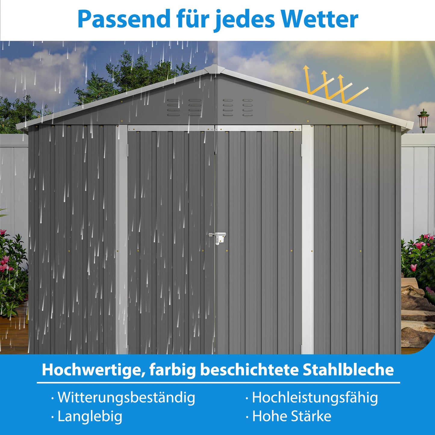 Thanaddo Metall Gerätehaus 9m³ Gerätehaus mit Pultdach,Gartenhaus Geräteschuppen Garten Schuppen Inkl. Metallfundament (ohne Boden), Geräteschrank für Garten,Grau