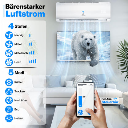 KESSER® Klimaanlage SET Split - mit WiFi/App Funktion Klimagerät - Kühlen A++/ Heizen A+ -12000 BTU/h (3.400 Watt) Sehr Leise, Kältemittel R32 - Fernbedienung, Timerfunktion - Inkl. Montagematerial