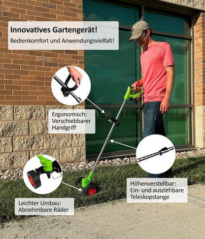 Genius 8-in-1 Gartengerät – Vielseitiges Akku-Tool für Rasen, Hecken und Bäume