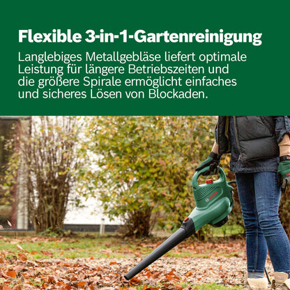 Bosch elektrischer Laubsauger/Laubbläser UniversalGardenTidy 3000 (3000 W, Fangsack 50 l, stufenlose Drehzahleinstellung, zum Blasen, Saugen und Häckseln von Laub, in Kartonverpackung)