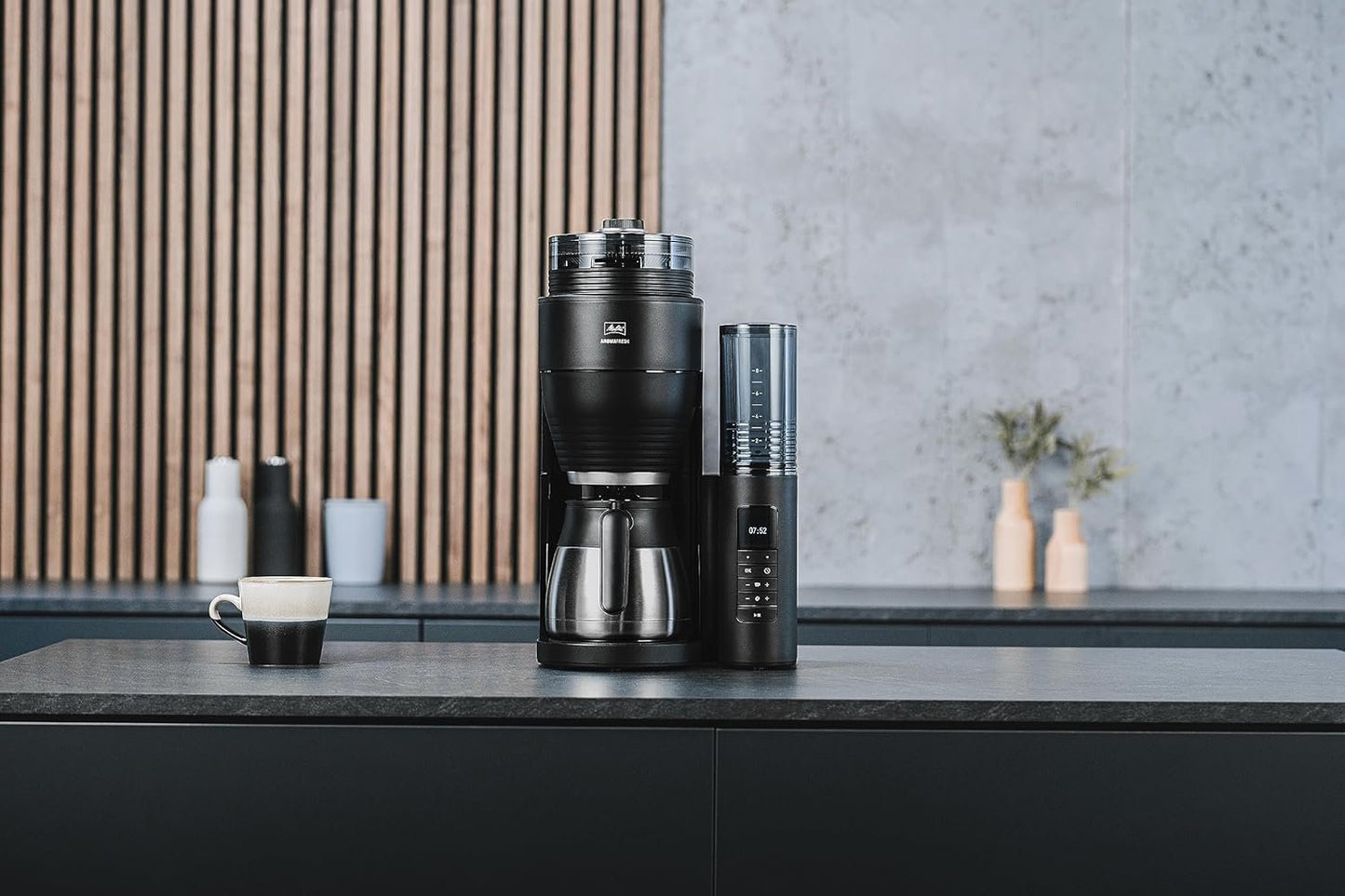 Melitta AromaFresh Therm Pro X Filterkaffeemaschine | Keramikmahlwerk | Thermoskanne | Timer | Schwarz
