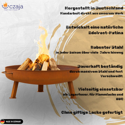 Czaja® Feuerschale Bonn Ø 80 cm - mit Wasserablaufbohrung - Feuerschalen für den Garten, Terrasse und Balkon, Feuertonne und Feuerkorb, große Feuerstelle für den Garten