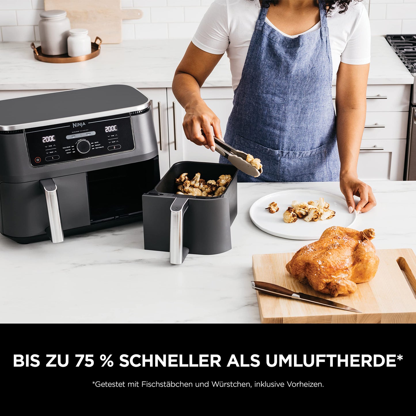 Ninja Foodi MAX Dual Zone Heißluftfritteuse [AF400EU] ‎2470 W, 9,5 l Fassungsvermögen, 2 Fächer, 6 Funktionen, Kupfer, Schwarz