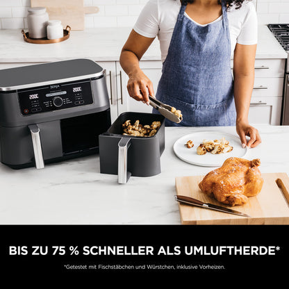 Ninja Foodi MAX Dual Zone Heißluftfritteuse [AF400EU] ‎2470 W, 9,5 l Fassungsvermögen, 2 Fächer, 6 Funktionen, Kupfer, Schwarz