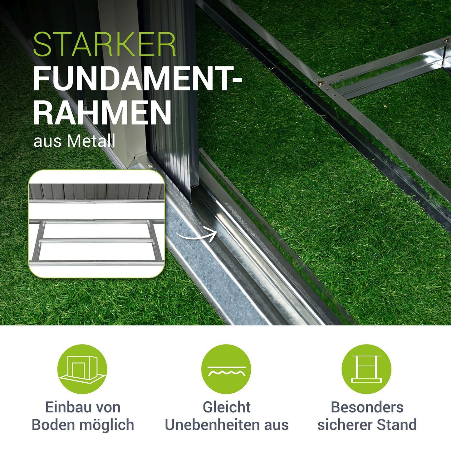 Juskys Metall Gerätehaus M 4m³ mit Pultdach, Schiebetür & Fundament - 213 x 130 x 173 cm - anthrazit - Geräteschuppen Gartenhaus Schuppen Stahl